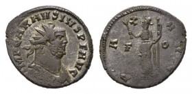 Carausius, 287-293 Antoninianus Londinium circa 287 – 293, Æ 24mm., 4.62g. IMP CARAVSIVS P F AVG Radiate and draped bust right. Rev. PAX AVG Pax stand...