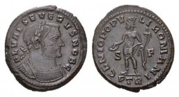 Severus II Caesar, 305 – 306 Follis Treveri circa 305-306, Æ 27mm., 10.03g. FL VAL SEVERVS NOB C Laureate and cuirassed bust right. Rev. GENIO POPVLI ...