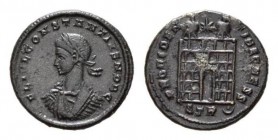 Constantius II, 337-361 Follis Trier circa 326, Æ 19mm., 3.59g. FL IVL CONSTANTIVS NOB C Laureate, draped and cuirassed bust right. Rev. PROVIDENTIAE ...
