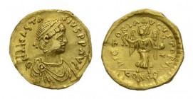 Anastasius I, 491 – 518 491-518 Tremissis 491-518, AR 13.5mm., 1.08g. D N ANASTA – SIVS P P AVG Pearl-diademed, draped and cuirassed bust r. Rev. VICT...