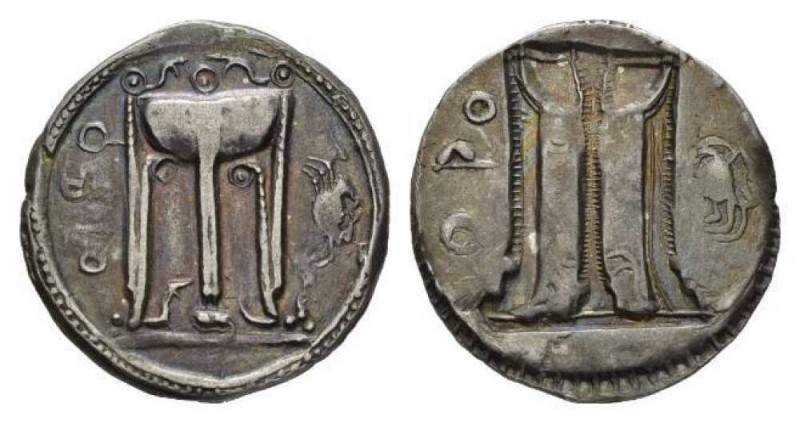 Calabria, Croton Nomos circa 530-500, AR 27.5mm., 7.95g. Tripod; in field r., cr...