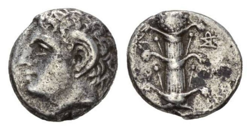 Cyrenaica, Kyrene Didrachm circa 308-277, AR 19mm., 7.32g. Head of Karneios left...