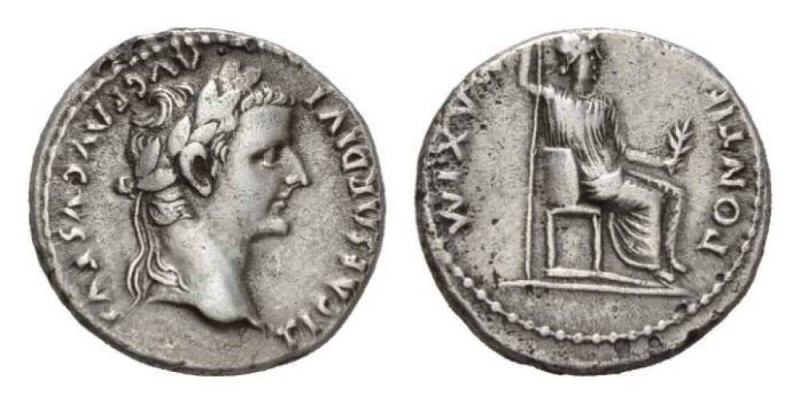 Tiberius, 14-37 Denarius Lugdunum circa 14-37, AR 18.5mm., 3.61g. TI CAESAR DIVI...