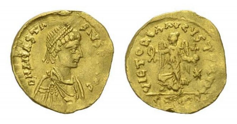 Anastasius, 11 April 491 – 1 July 518 Tremissis 491-518, AR 14mm., 1.43g. D N AN...