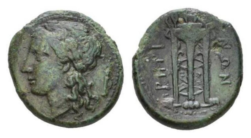 Bruttium, Rhegium Bronze circa 260-215, Æ 21.5mm., 6.88g. Laureate head of Apoll...