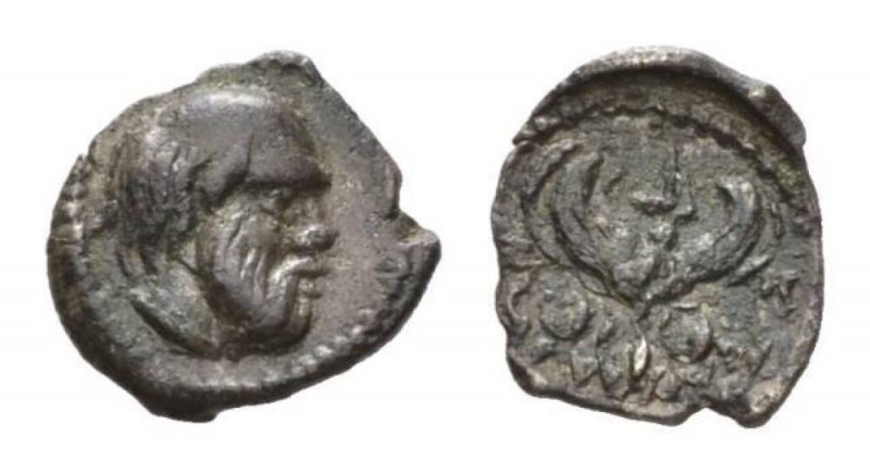 Sicily, Catana Litra circa 430-420, AR 12mm., 0.71g. Head of Silenus right. Rev....
