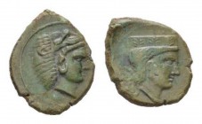 Sicily, Himera as Thermae Himerenses. Bronze circa 407-406, Æ 13.5mm., 1.88g. Head of Herakles wearing lion skin. Rev. Hera head r. wearing stephane d...