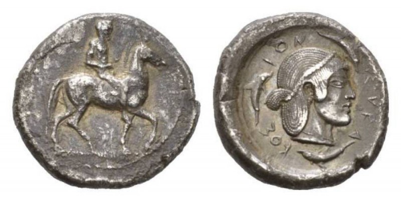 Sicily, Syracuse Didrachm circa 480, AR 21.5mm., 8.15g. Rider on pacing horse ri...
