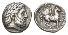 Kingdom of Macedon, Amphipolis Tetradrachm circa 342-328, AR 23.5mm., 13.96g. Laureate head of Zeus right. Rev. ΦIΛIΠ – ΠOY Horseman riding right, wea...