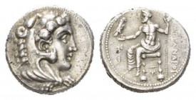 Kingdom of Macedon, Tetradrachm circa 325-323, AR 25mm., 17.13g. Head of Heracles right, wearing lion’s skin. Rev. AΛEΞANΔPOY Zeus seated on throne le...