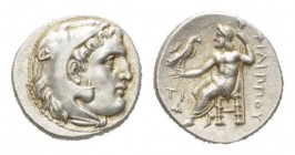 Kingdom of Macedon, Sardis Drachm circa 323-319, AR 17mm., 4.28g. Head of Heracles right, wearing lion’s skin. Rev. ΦIΛIΠΠOY Zeus seated on throne lef...