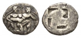 Island of Thrace, Thasos Stater circa 525-463, AR 21mm., 7.65g. Naked ithyphallic satyr supporting nymph under thighs with r. arm, the l. hand under h...