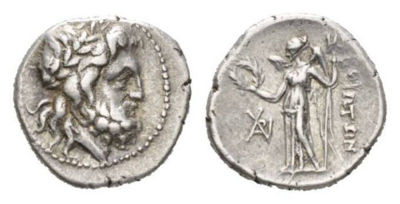 Boeotia, Thebe Drachm circa 225-171, AR 19mm., 4.99g. Laureate head of Poseidon ...