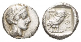 Attica, Athens Tetradrachm circa 440-430, AR 25.5mm., 16.70g. Head of Athena right, wearing crested helmet, earring and necklace; bowl ornamented with...