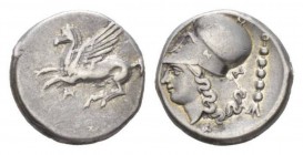 Colonies of Corinth, Argos (Acarnania) Stater circa 350-300, AR 21mm., 8.49g. Pegasus flying left, below, AN ligate. Rev. Head of Athena left, wearing...