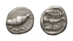 Sicyonia, Sicyon Hemiobol 3rd quarter of the 5th century, AR 7mm., 0.31g. Dove standing right with closed wings. Rev. Dove flying right with wings ope...