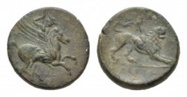 Acarnania, Leucas Bronze circa 350-300, Æ 17mm., 3.82g. Bellerophon right. Rev. Chimaira right. BMC 176,47. BCD Akarnanien 242.

Lovely light green ...