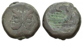 Cornucopiae (first) series As circa 207 - Ex I. Vecchi sale 3, 1996, 152., Æ 32mm., 42.89g. Laureate head of Janus; above, mark of value. Rev. Prow ri...