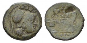 Victory series Triens "light series" circa Central Italy circa 211-208 - Ex I. Vecchi sale 3, 1996, 164., Æ 24.5mm., 7.83g. Helmeted head of Minerva r...