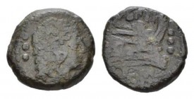 Q. Opimius Quadrans circa 169-158 - Ex I. Vecchi sale 3, 1996, 350., Æ 20mm., 6.20g. Head of Hercules right, wearing lion’s skin; behind, three pellet...