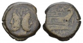 L. Sempronius Pitio As circa 148 - Ex I. Vecchi sale 3, 1996, 434., Æ 33mm., 27.57g. Laureate head of Janus; above, mark of value between PI – TIO. Re...