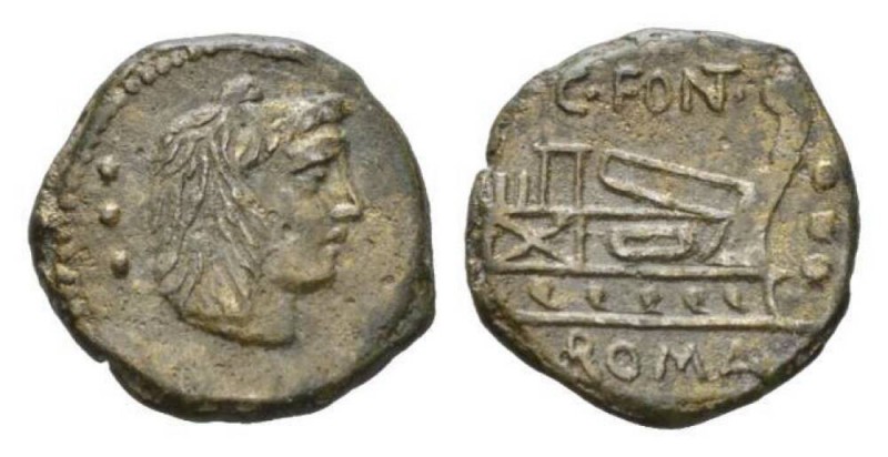 C. Fonteius Quadrans circa 114 or 113 - Ex I. Vecchi sale 3, 1996, 514., Æ 21mm....