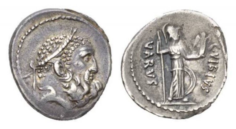 C. Vibius Varus Denarius circa 42, AR 18mm., 3.54g. Laureate head of Hercules r....