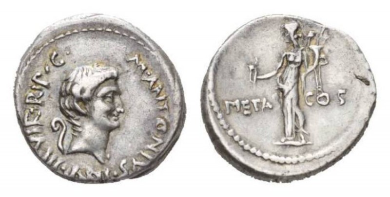 Marcus Antonius. Denarius circa mint moving with Marcus Antonius 41, AR 19mm., 3...