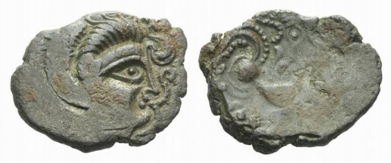 Celtic, Stater Armorica I century, billon 24mm., 4.20g. Head right with epsilon-...