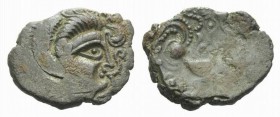 Celtic, Stater Armorica I century, billon 24mm., 4.20g. Head right with epsilon-shaped nose and hair in waves. Rev: Horse running right; above, whorl ...