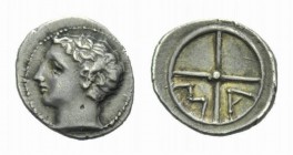 Gallia, Massalia Obol 121-82., AR 11mm., 0.65g. Bare head of Apollo l. Rev. MA within wheel of four spokes. Depeyrot, Marseille 58.

Toned. Extremel...