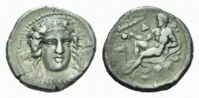 Bruttium, Croton Nomos 400-325, AR 23.5mm., 7.68g. Head of Hera Lacinia facing, wearing decorated stephane. Rev. Young Heracles seated l. on lion’s sk...