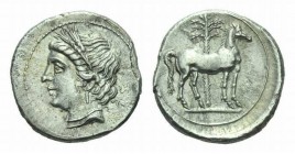 Bruttium, The Carthaginians in south-west Italy Half-shekel 216-211, AR 18.5mm., 3.73g. Head of Tanit-Demeter l. Rev. Horse standing right; behind dat...