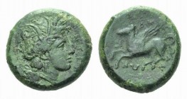 Sicily, Entella Litra 307-305, Æ 21mm., 8.49g. ENTEΛΛAΣ Head of Demeter-Persephone right. Rev. KAMPANΩN Pegasus left. Campana 16 var B. Calciati 4.
...