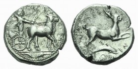 Sicily, Messana Tetradrachm 420-413, AR 25mm., 16.96g. MESSANA Biga of mules driven r. by charioteer, wearing long chiton and holding reins in both ha...
