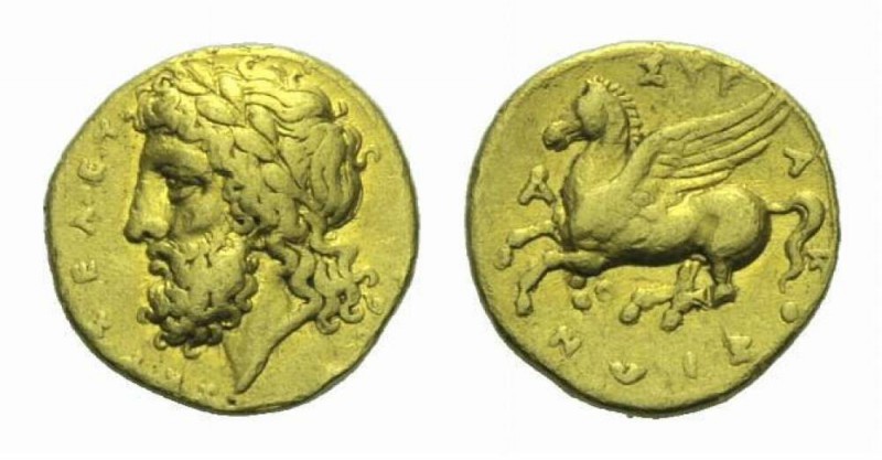 Sicily, Syracuse Hemidrachm 344-336, Æ 12.5mm., 2.13g. Laureate head of Zeus lef...