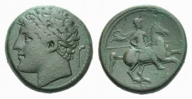 Sicily, Syracuse Bronze 275-215, Æ 27mm., 17.35g. Diademed head of Hieron left. Rev IEPΩNOΣ Horseman advancing right, holding spear. Calciati 195. SNG...