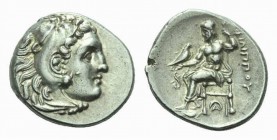Kingdom of Macedon, Philip III Arridaeus, 323-313 Drachm Lamsacus 323-317, AR 19mm., 4.28g. Head of young Heracles right, wearing lion’s skin. Rev. ΦI...
