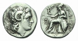 Kingdom of Thrace, Lysimachus, 323-281 Drachm Ephesus 323-281, AR 19mm., 4.23g. Diademed head of deified Alexander III right, with the horn of Ammon. ...
