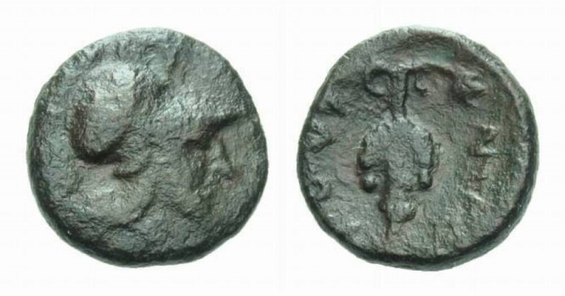 Locri Opuntii, Bronze 350-280, Æ 13mm., 1.90g. Helmeted head of Athena right. Re...