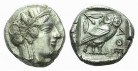 Attica, Athens Tetradrachm 430-420, AR 26mm., 17.04g. Head of Athena r., wearing crested helmet, earring and necklace; bowl ornamented with spiral and...