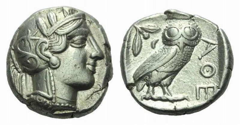 Attica, Athens Tetradrachm 420-415, AR 23.5mm., 17.14g. Head of Athena r., weari...