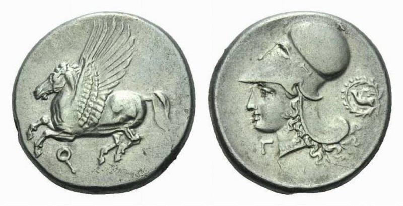 Corinthia, Corinth Stater 345-307, AR 22mm., 8.49g. Pegasos flying left; below, ...