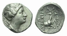 Ionia, Ephesus Didrachm 258-202, AR 20mm., 6.44g. Draped bust of Artemis r., wearing stephane and quiver over shoulder. Rev. APIΣTPAT Forepart of stag...