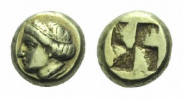 Ionia, Phocaea Hecte 400-387, EL 9.5mm., 2.53g. Female head l.; below neck truncation, seal. Rev. Quadripartite incuse square. Bodenstedt 90. Boston 1...