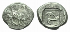 Lycia, Uncertain dynast Stater 500-480, AR 20.5mm., 8.94g. XIN (M) Boar standing right on ground line. Rev. Triskeles within incuse square. SNG Von Au...