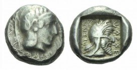 Lycia, Kherei, circa 410-390 Stater Xantus 410-390, AR 18mm., 8.41g. Head of Athena r., owl decorated with spiral and three olive leaves. Rev. Head of...