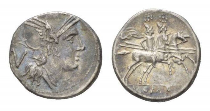 Quinarius, circa uncertain mint after 211, AR 15mm., 2.08g. Helmeted head of Rom...