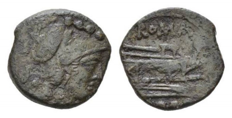 Triens circa Sardinia after 211, Æ 19.5mm., 5.76g. Helmeted head of Minerva r.; ...