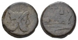 Apex and hammer series As circa Central Italy circa 211-208, Æ 36mm., 46.36g. Laureate head of Janus; above, mark of value. Rev. Prow r.; above, apex ...